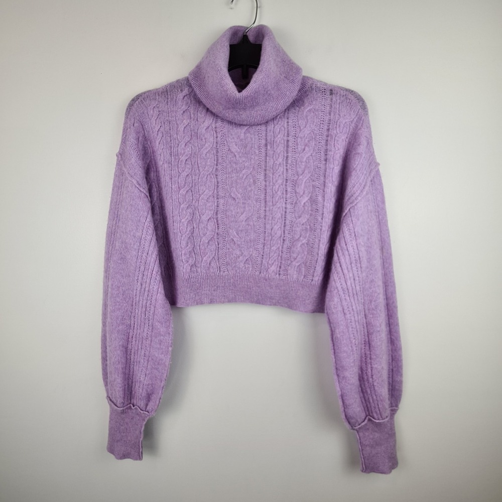 Free People Riviera Cashmere Turtleneck Cropped Oversized Lavender Sweater XS